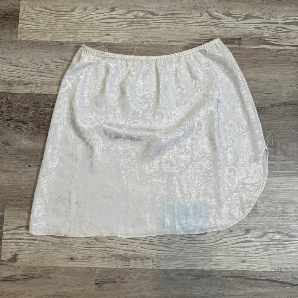 Vintage 90s Dreamtime Ivory Jacquard Half Slip Skirt Floral Scroll Size L